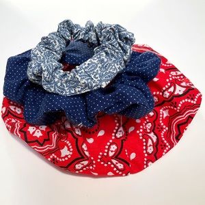 Bar-B-Que Scrunchie Set cherry red navy blue white/cream handmade